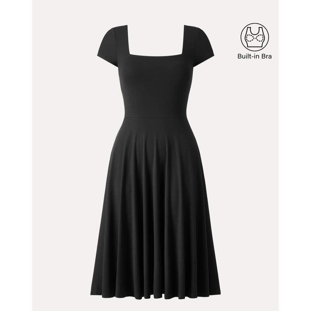 OGL Flowy Square Neck Short Sleeve Midi Brami Dress NWT SIZE S
